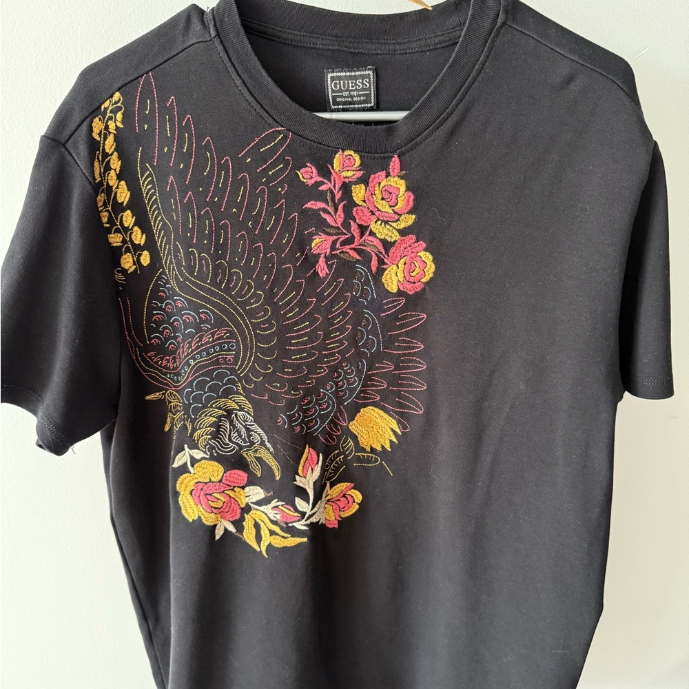 Guess Black Tee with Vibrant Embroidery